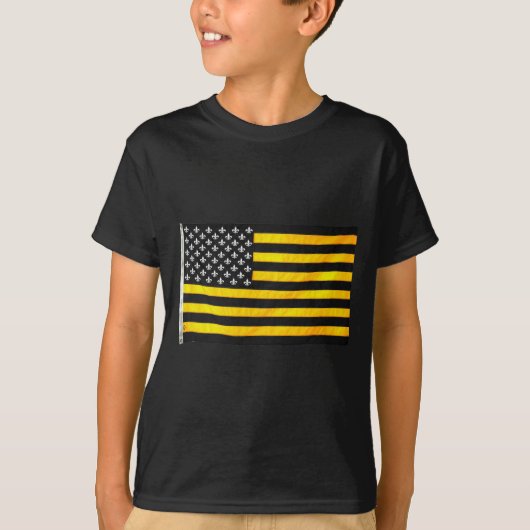 ニュー・オーリンズノラの黒および金ゴールドアメリカ米国の旗 Tシャツ (正面)
