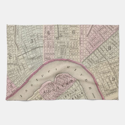 ニュー・オーリンズ(1880年)のヴィンテージの地図 キッチンタオル (横)