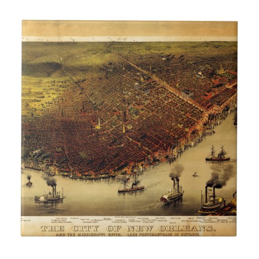ニュー・オーリンズ(1885年)のBirdseyeの地図 タイル (正面)