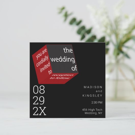 ニュー ハイテク キューブ エピック ブラック ジオメトリック 招待状 (スタンド正面)