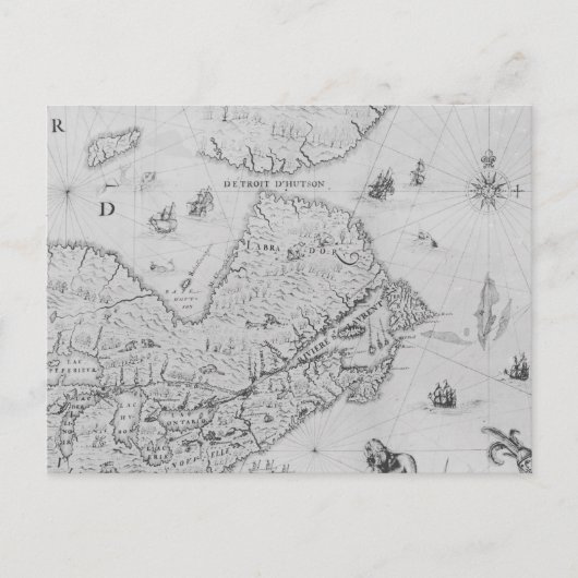 ニュー・フランスまたはカナダの地図 ポストカード (正面)