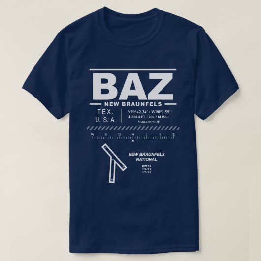 ニュー・ブラウンフェルス国立空港 BAZ Tシャツ (デザイン正面)