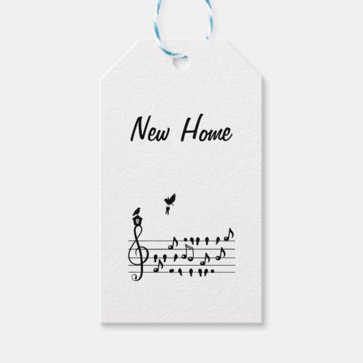 ニュー・ホーム・ハーモニー: 家と鍵を持つ歌鳥 ギフトタグ (正面)