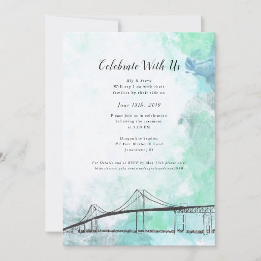 ニュー・ポート(RI)の海のテーマの水彩招待状 招待状 (正面)