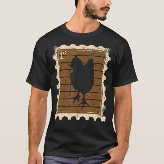 ニワトリが描かれた切手 Tシャツ (正面)