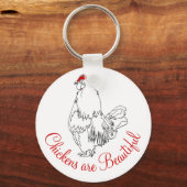 ニワトリが美しいスケッチかわいい動物アート キーホルダー (正面)