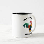 ニワトリささやき。ニワトリ、ユーモアおもしろい、 ツートーンマグカップ (正面右)