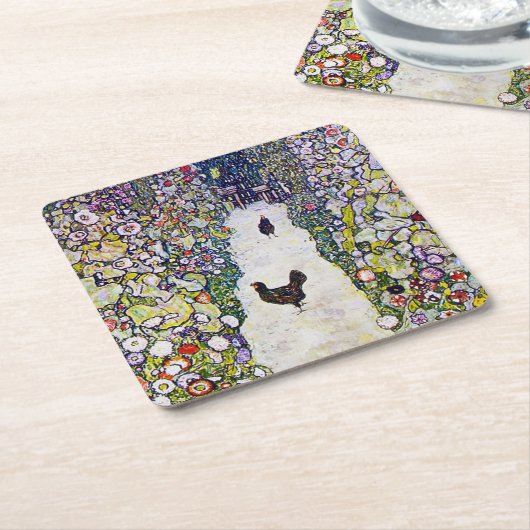 ニワトリとガーデンパス、グスタフクリムト スクエアペーパーコースター (アングル)