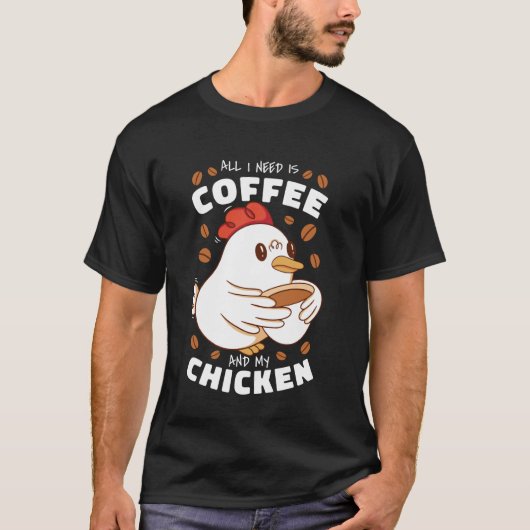 ニワトリとコーヒー好きのかわいいデザイン Tシャツ (正面)