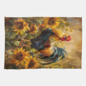 ニワトリとヒマワリの油絵 キッチンタオル (横)
