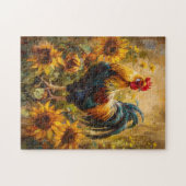 ニワトリとヒマワリの油絵 ジグソーパズル (横)