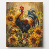 ニワトリとヒマワリの油絵 フォトプラーク (正面)