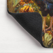 ニワトリとヒマワリの油絵 マウスパッド (コーナー)