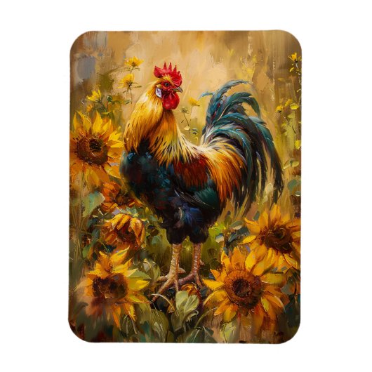ニワトリとヒマワリ油絵柔軟 マグネット (縦)