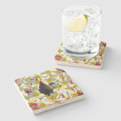 ニワトリとフランギパニの花 ストーンコースター (横)