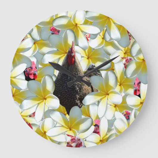 ニワトリとフランギパニの花 ラージ壁時計 (正面)