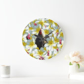 ニワトリとフランギパニの花 ラージ壁時計 (ホーム)