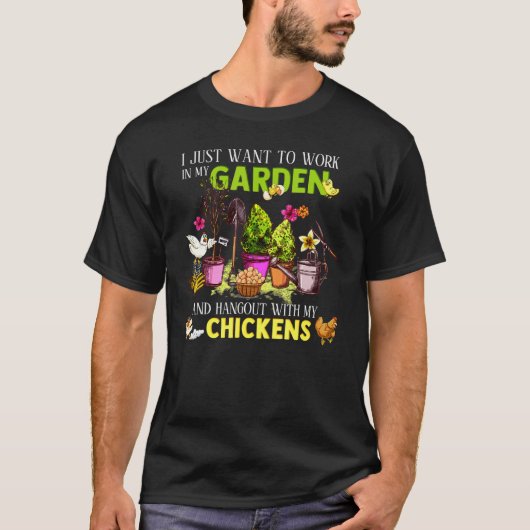 ニワトリと一緒にガーデニングとくつろぎの野菜ガーデニング Tシャツ (正面)