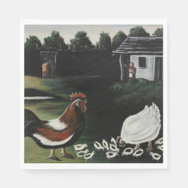 ニワトリと一緒に田舎の農場の風景 スタンダードランチョンナプキン