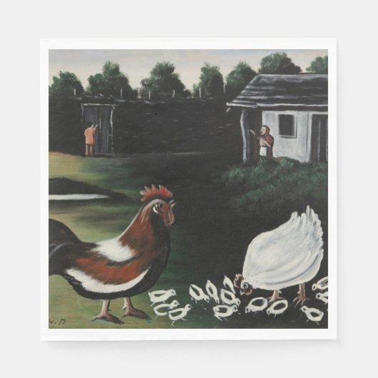 ニワトリと一緒に田舎の農場の風景 スタンダードランチョンナプキン (正面)