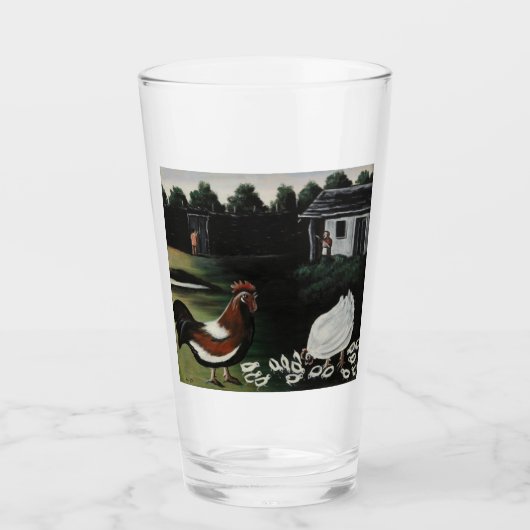 ニワトリと一緒に田舎の農場の風景 タンブラーグラス (正面)