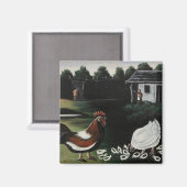 ニワトリと一緒に田舎の農場の風景 マグネット (正面/裏面)