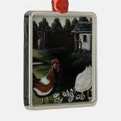 ニワトリと一緒に田舎の農場の風景 メタルオーナメント (右)
