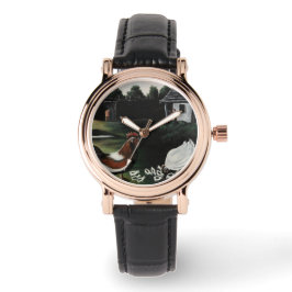 ニワトリと一緒に田舎の農場の風景 腕時計