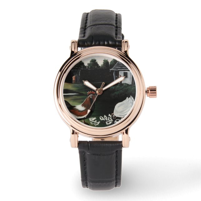 ニワトリと一緒に田舎の農場の風景 腕時計 (正面)