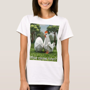 ニワトリと卵のどちらが先にできたのか Tシャツ