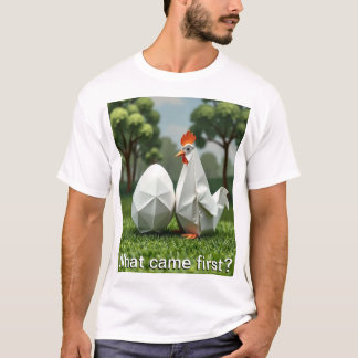 ニワトリと卵のどちらが先にできたのか Tシャツ