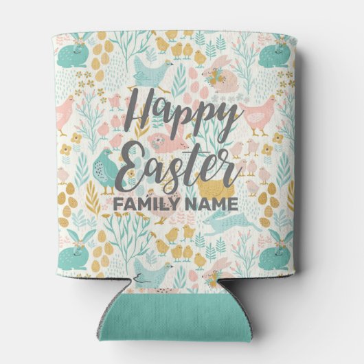 ニワトリと花のハッピーイースター模様 缶クーラー (裏面)