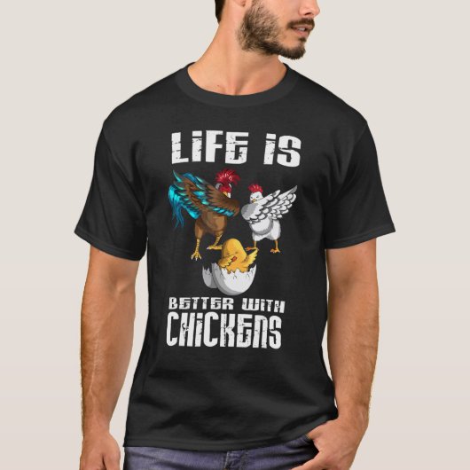 ニワトリと過ごす人生は最高 にわとり ヒヨコ Tシャツ (正面)