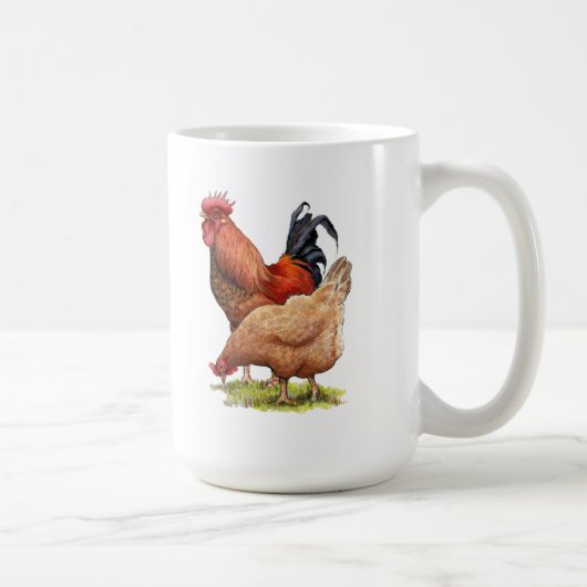 ニワトリと雄鶏のアート、家禽、農場の動物 コーヒーマグカップ (右)