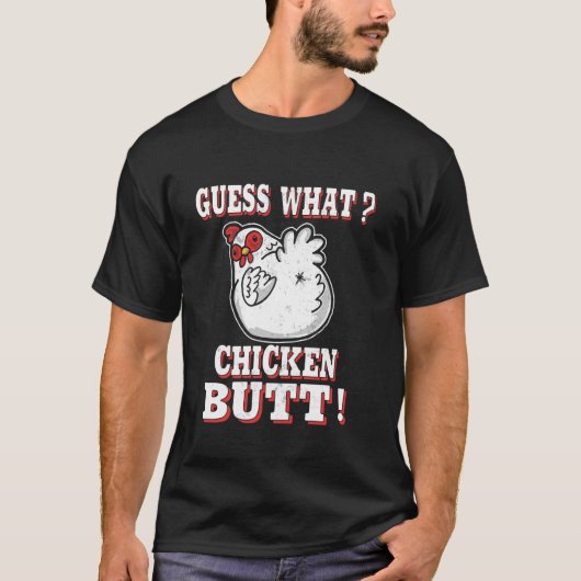 ニワトリのお尻でな~んだ?面白い農場の動物のユーモアジョーク Tシャツ (正面)