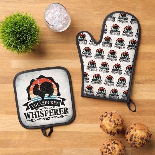 ニワトリのささやき男 楽しい 鍋つかみ&鍋敷きセット (トップダウン)