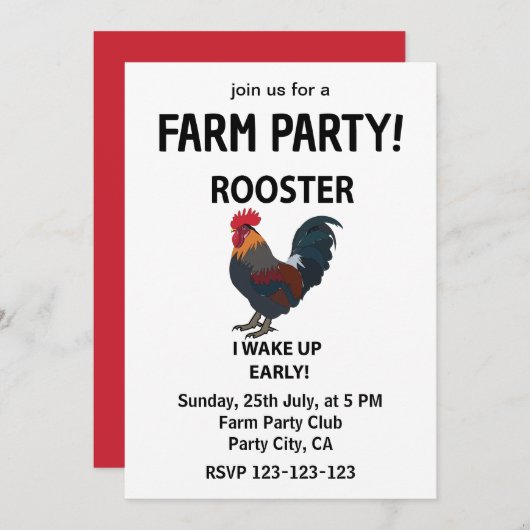 ニワトリのふれあい動物園　早く起きるよ　面白いニワトリ 招待状 (正面/裏面)