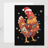 ニワトリのクリスマスツリーの電気イルミネーション　農場の動物のサンタクロース シーズンカード (正面/裏面)
