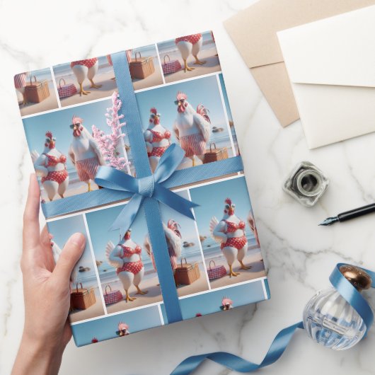 ニワトリのビーチ ラッピングペーパー (ギフト)