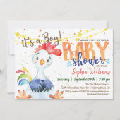 ニワトリのベイビーシャワーの招待状（男の子、ファーム）、男の子、農場 招待状 (正面)