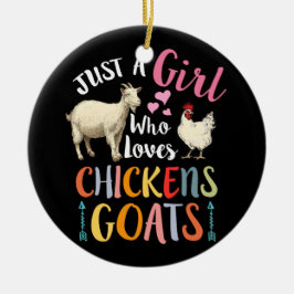 ニワトリのヤギを愛する女の子だけの農家 セラミックオーナメント