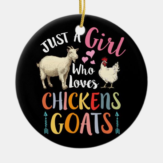 ニワトリのヤギを愛する女の子だけの農家 セラミックオーナメント (正面)