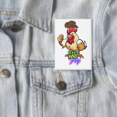 「ニワトリの元気な一枚」立ち上がって飛べるTシャツ 缶バッジ (インサイチュ)