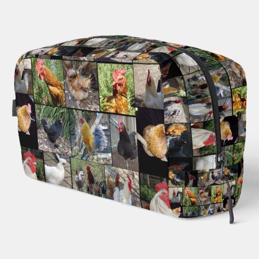 ニワトリの写真コラージュ、トイレタリーバッグ ドップキット (右コーナー)