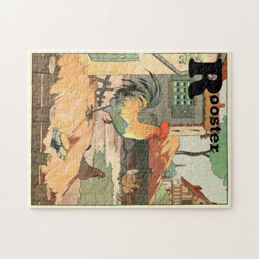 ニワトリの動物アルファベット文字 ジグソーパズル (横)