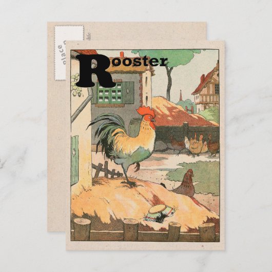ニワトリの動物アルファベット文字 ポストカード (正面/裏面)