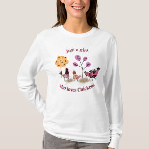 ニワトリの国フォーク芸術を愛する女の子 Tシャツ