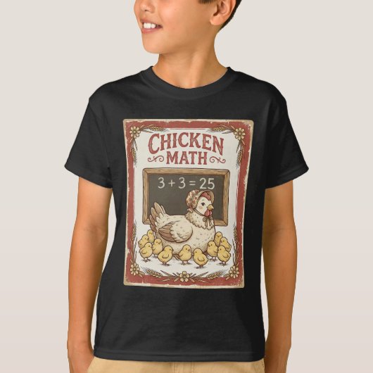 ニワトリの数学 おかしい黒板の式 メスニワトリ 鶏小屋  Tシャツ (正面)