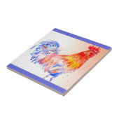ニワトリの水彩画 赤 黄 青 タイル (側面)