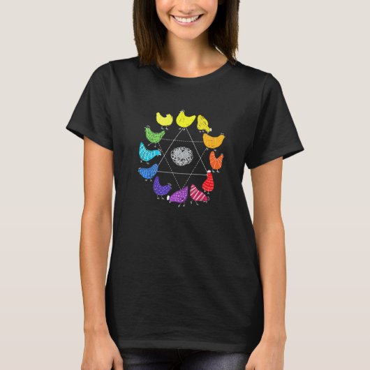 ニワトリの色相環 教育アート教師 Tシャツ (正面)